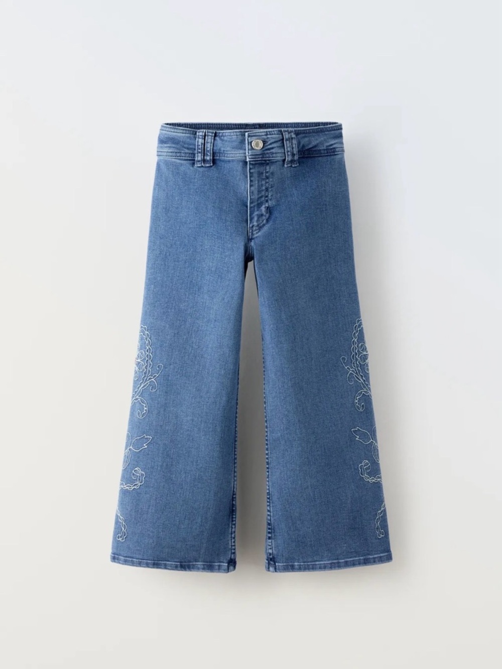 Zara Embroidered Blue Wide-Leg girl's Jeans